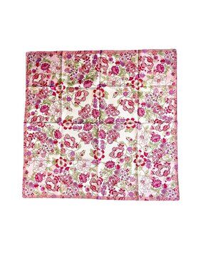 Anna Sui Pink Floral Cotton Scarf 22” Square Metallic Thread Boho Romantic